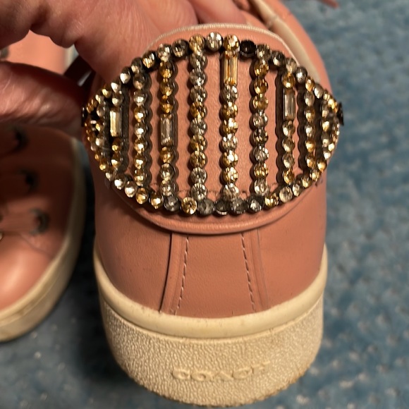Coach C101 sneakers, Peony pink with Crystal bow and Crystal accents on back. 9 - Picture 3 of 8